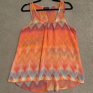 STITCH FIX Papermoon Womens Med Racerback Tank Top Bright Print Orange Blue EUC